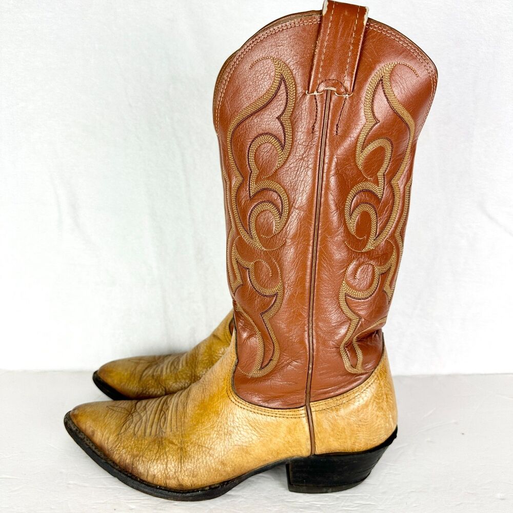 Nocona Men's Vintage Western Cowboy Leather Boots Size 9 Two Tone Point Toe